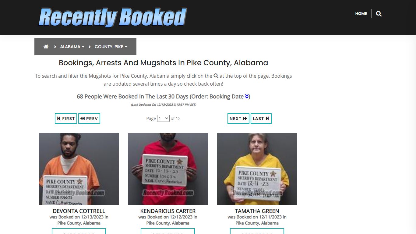 Recent bookings, Arrests, Mugshots in Pike County, Alabama